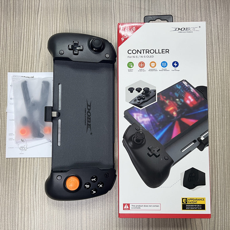 Maroon Asteria portable two-color in-line console gamepad connected to a mobile device, plug and play gaming controller.