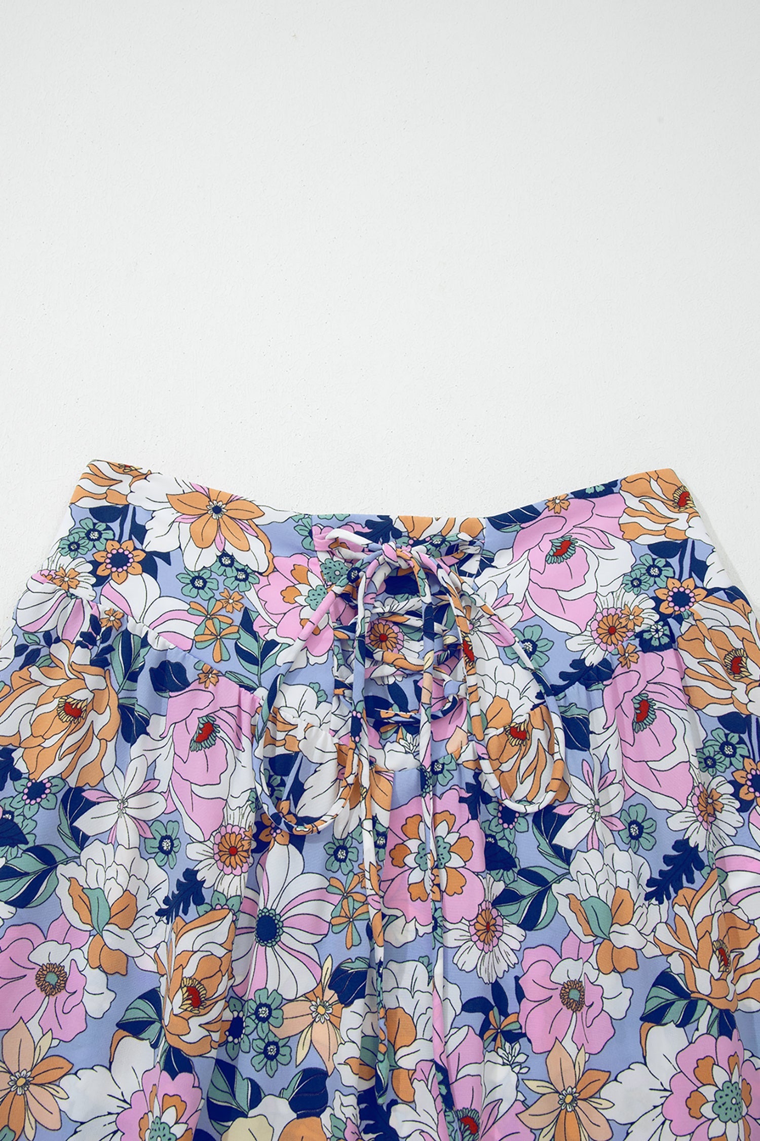 Floral Lace Up High Waist Ruffle Maxi Skirt