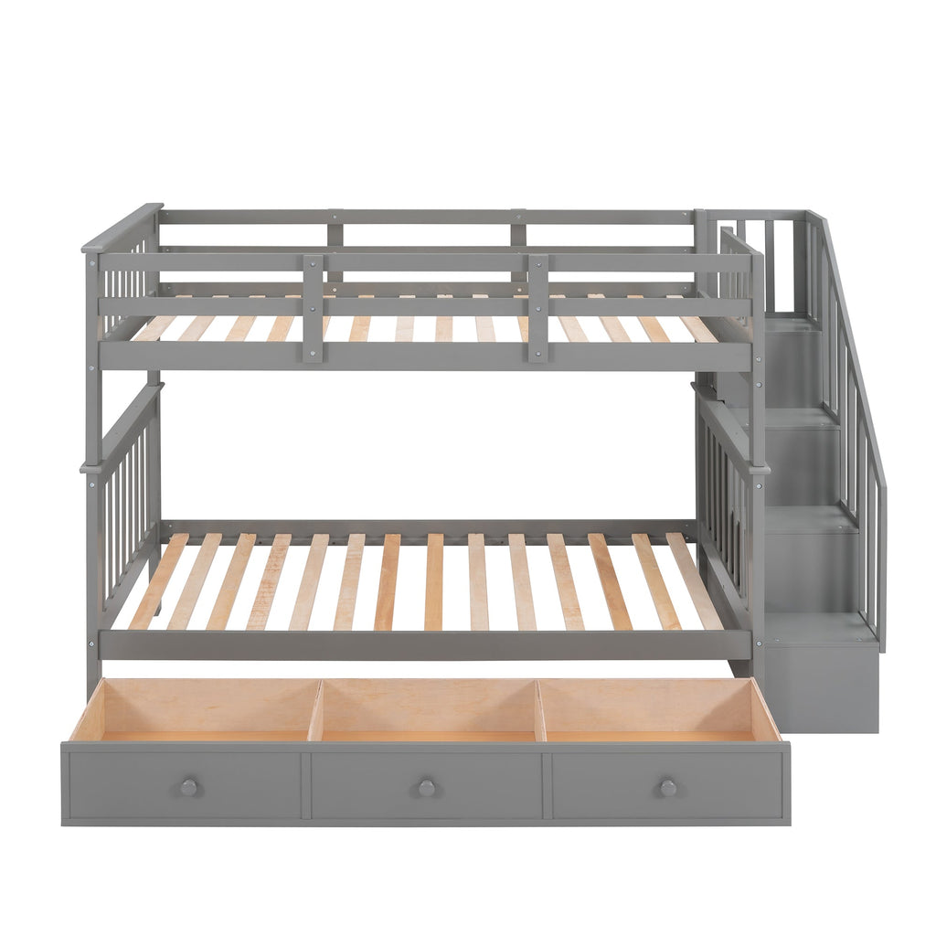 Stairway Twin-Over-Twin Bunk Bed with Three Drawers for Bedroom, Dorm