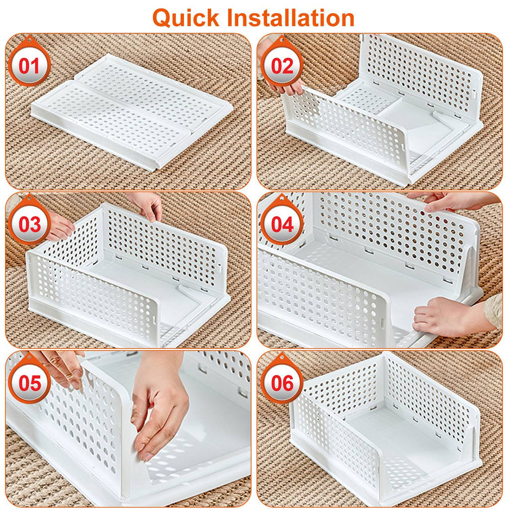 4 Packs Plastic Storage Box With Slide Rail Stackable  For Living Room