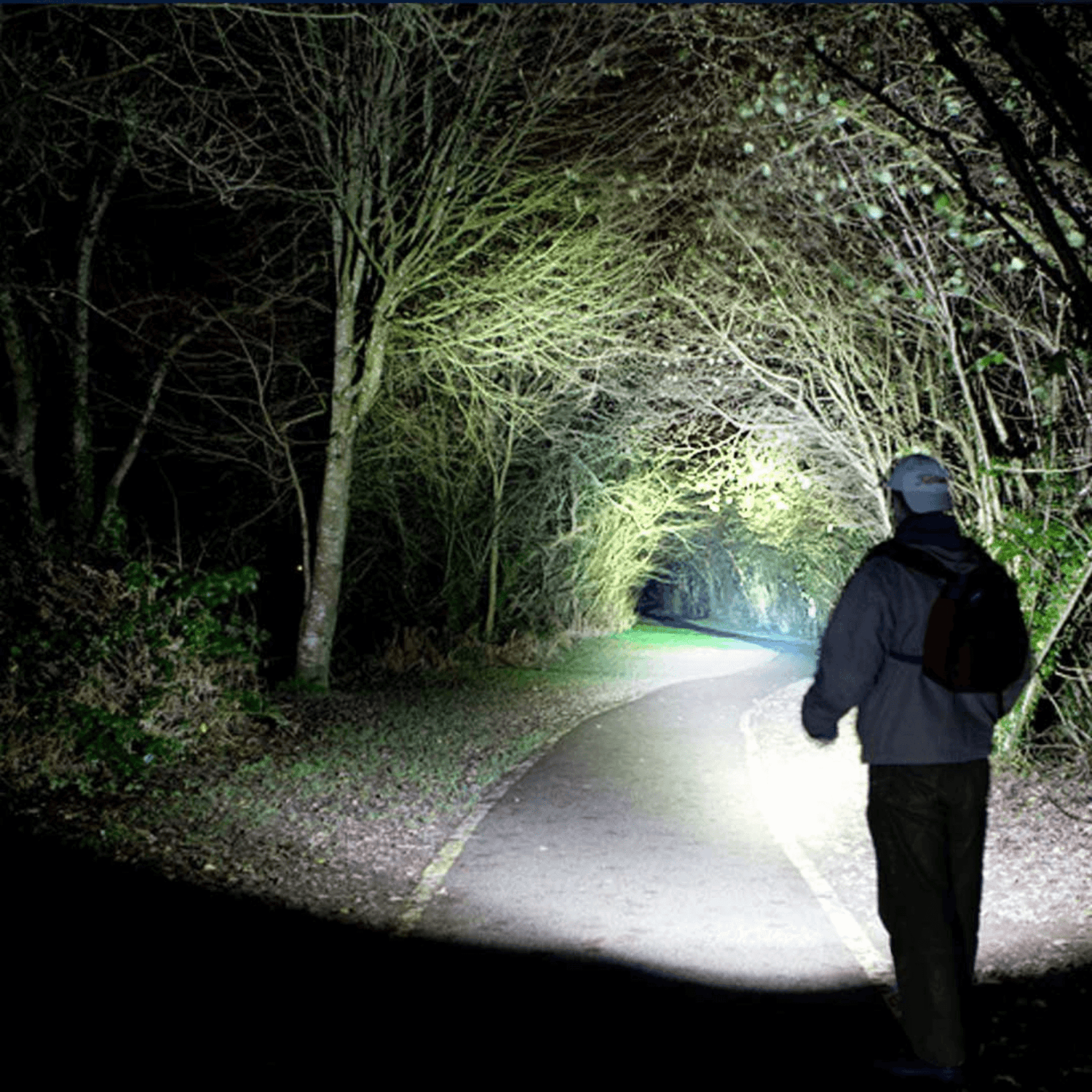 Black Lavender EcoGear FX TK120 LED tactical flashlights with strobe mode, positioned for camping use, in a 2-pack.