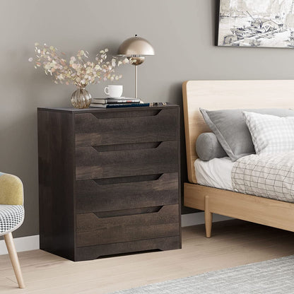 Dark brown Peach Maple 4-drawer dresser for bedroom storage and organization, showcasing sleek wooden furniture design.