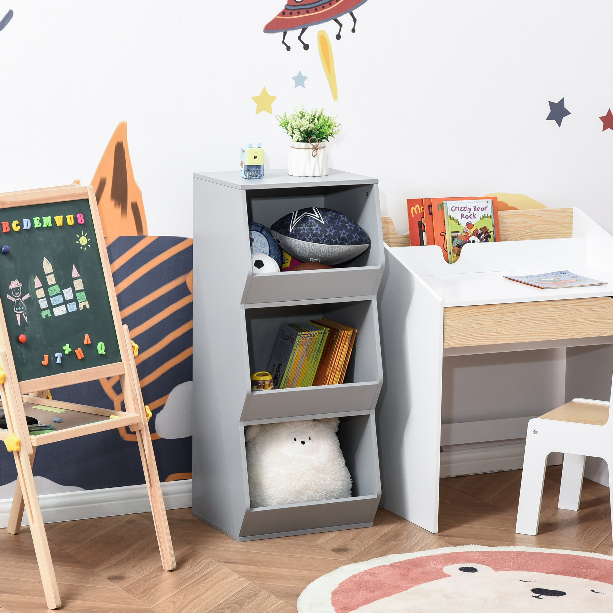 HOMCOM Kids Storage Cabinet 3 Shelves Anti-toppling Toy Storage
