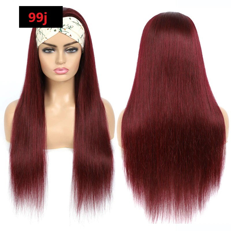 Burgundy Headband Straight Human Hair Wig 