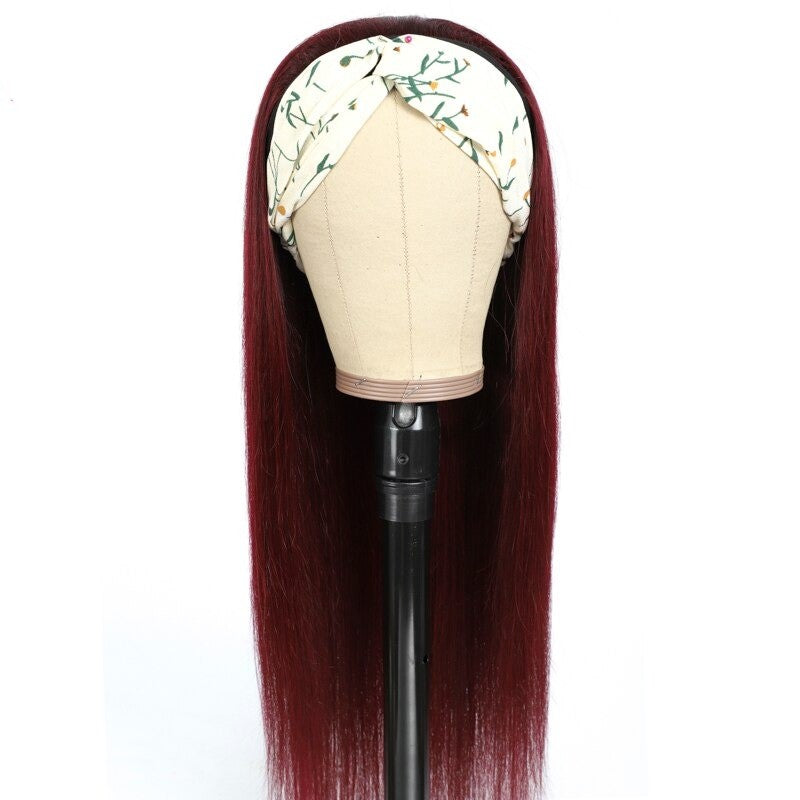 Burgundy Headband Straight Human Hair Wig 