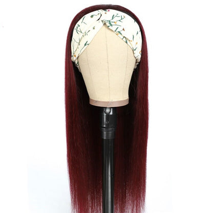 Burgundy Headband Straight Human Hair Wig 