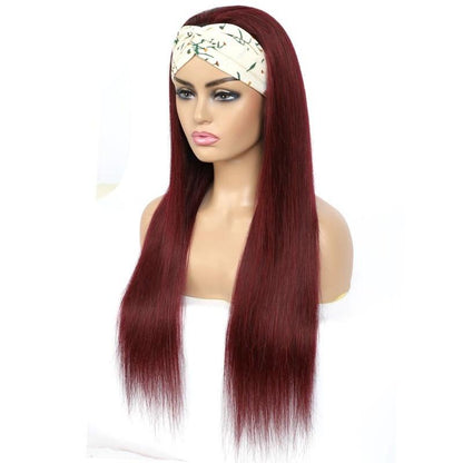 Burgundy Headband Straight Human Hair Wig 