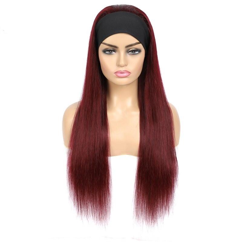 Burgundy Headband Straight Human Hair Wig 