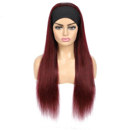 Burgundy Headband Straight Human Hair Wig 