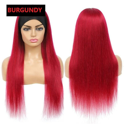 Burgundy Headband Straight Human Hair Wig 