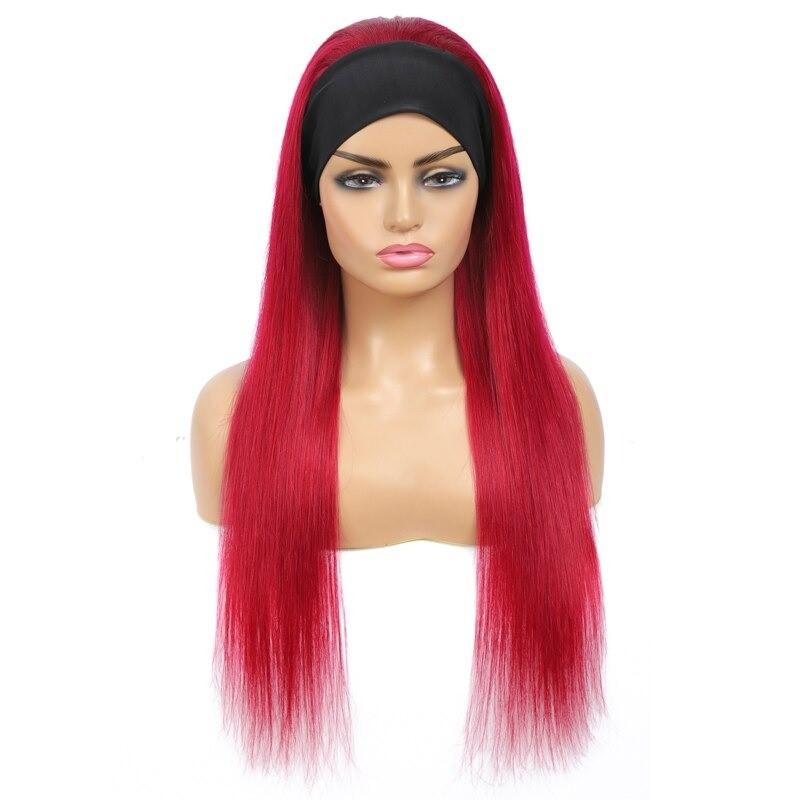 Burgundy Headband Straight Human Hair Wig 