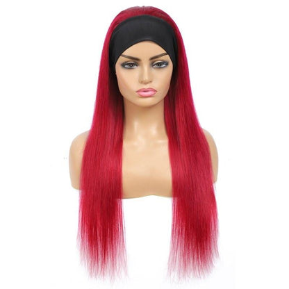Burgundy Headband Straight Human Hair Wig 