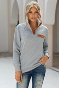 Dark Gray Quilted Snaps Stand Neck Sweatshirt with Fake Front Pocket