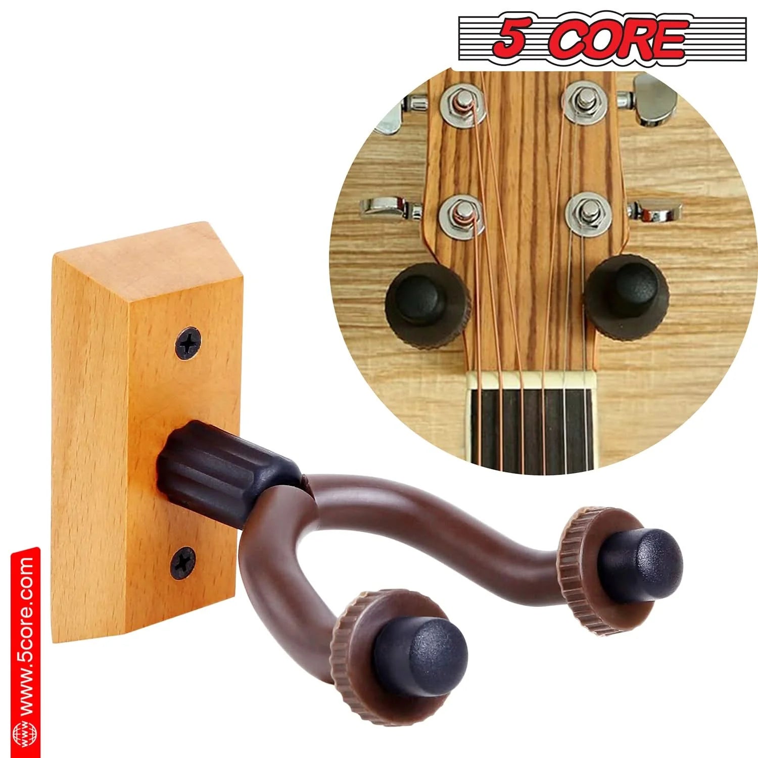 5Core Guitar Wall Mount Hanger 2Pack U-Shaped Wood Guitar Wall Hook