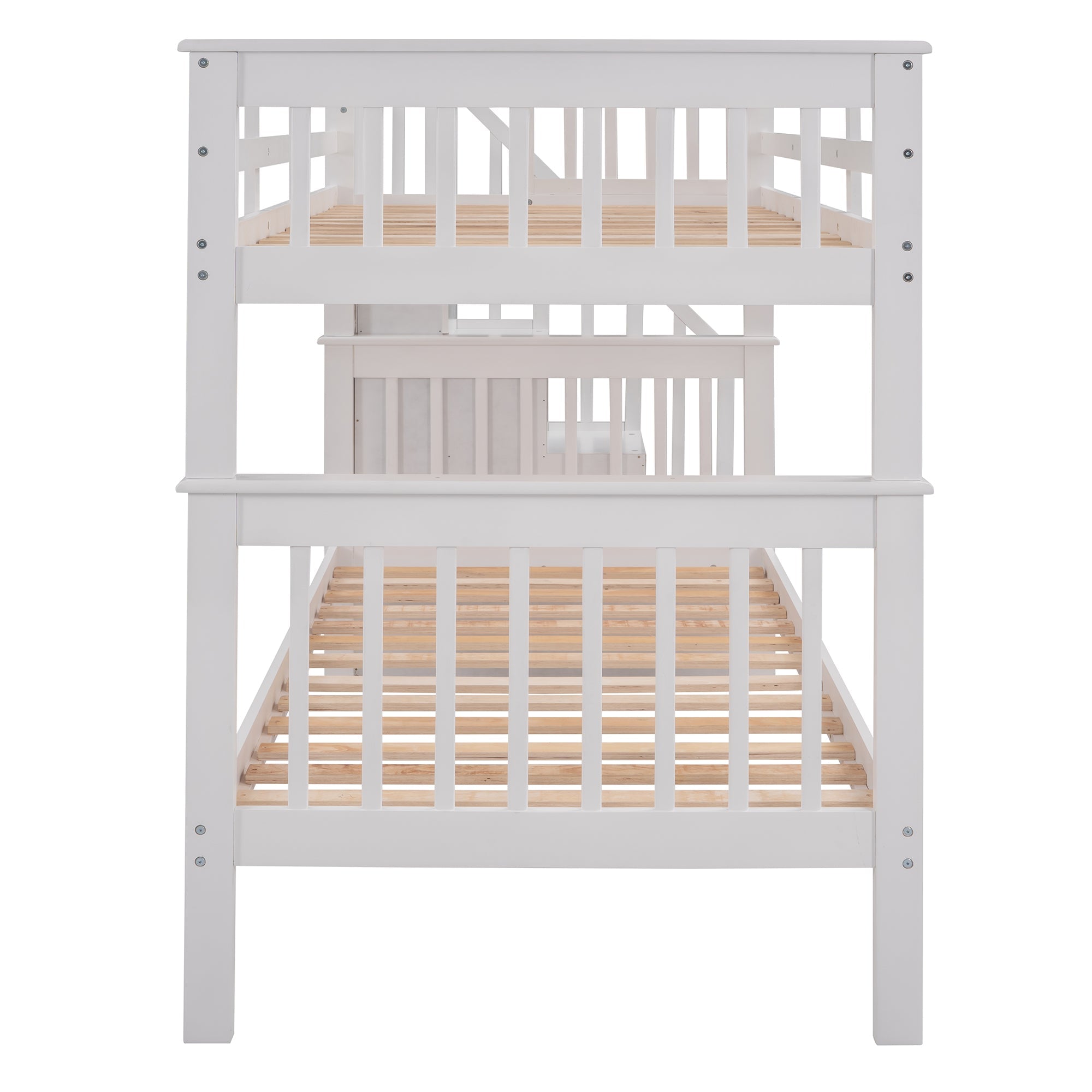 Stairway Twin-Over-Twin Bunk Bed with Three Drawers for Bedroom, Dorm