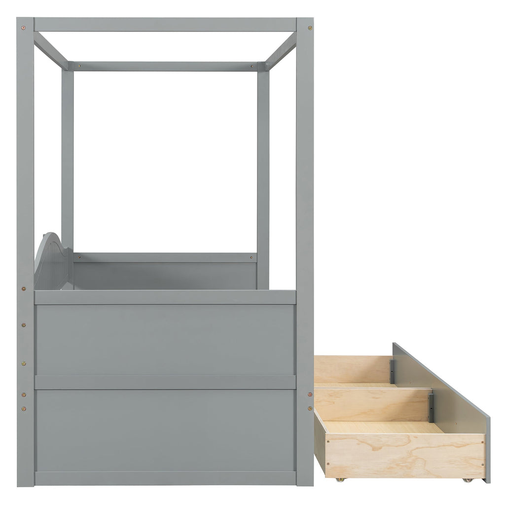 Twin Size Canopy Day Bed with 2 Drawers, Canopy Bed Frame for Bedroom