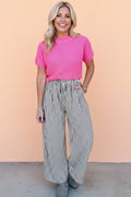 Stripe Wide Leg Elastic Drawstring Pants