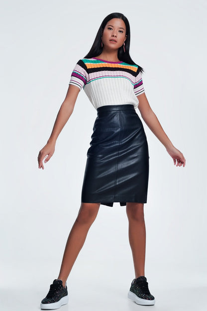 Black faux leather pencil skirt from Erin Theia, fitted women&