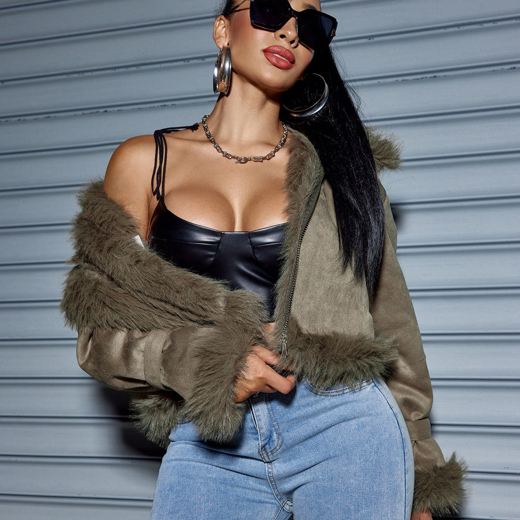 Women's Suede Short Coat – Faux Leather Fall & Winter Streetwear