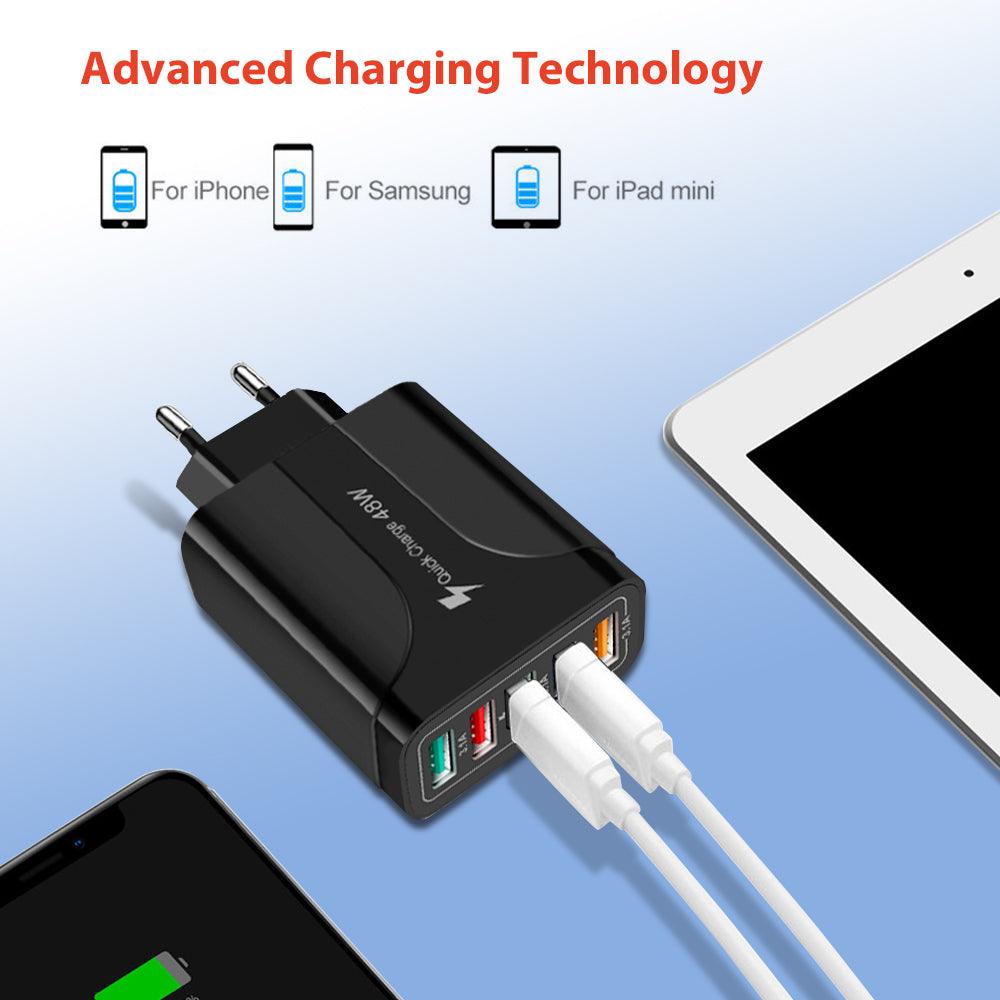 Fuchsia Electra 2-pack 5-port wall charger for smartphones and laptops, with multiple USB ports for charging devices simultaneously.