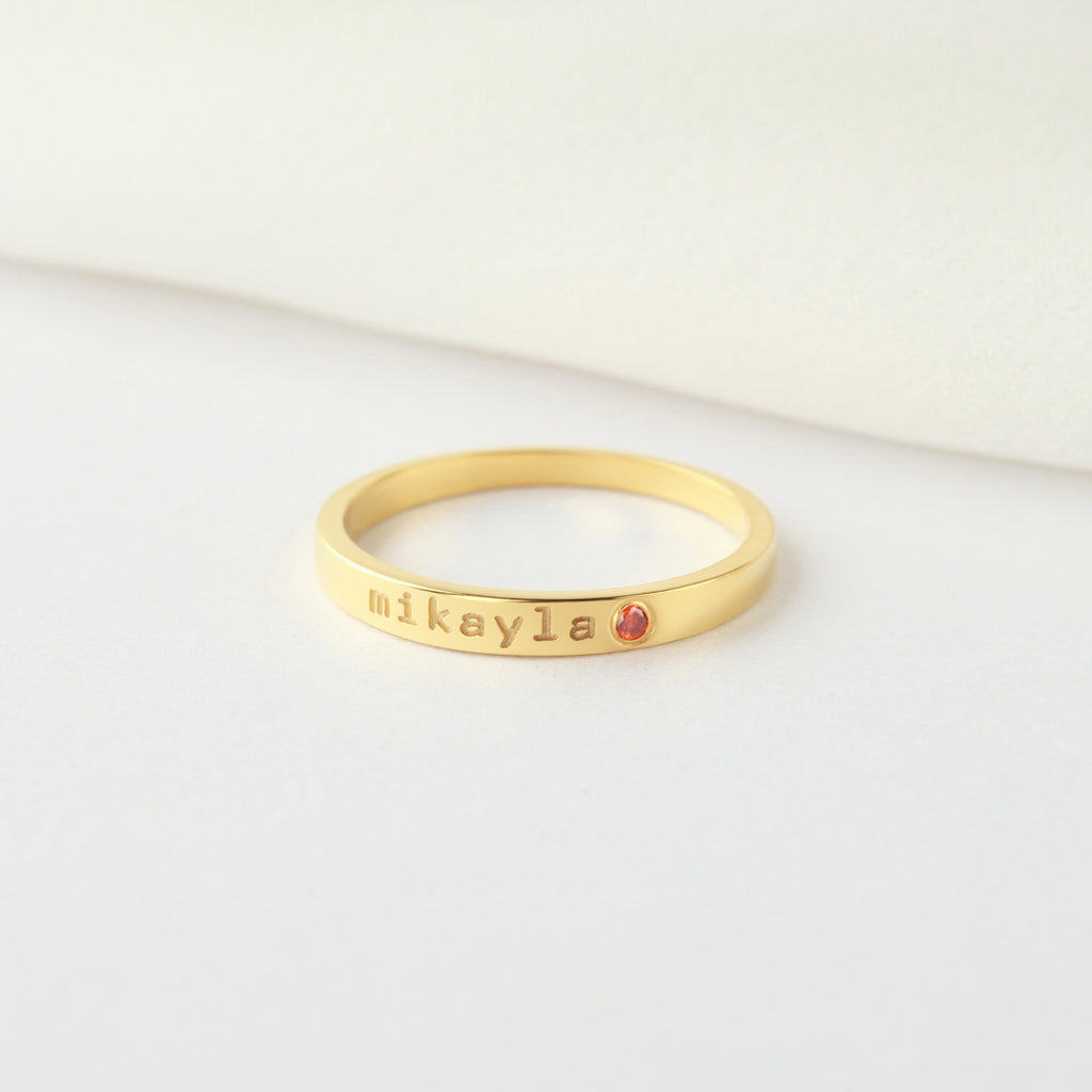 Personalized Name Ring With Birthstone, Stackable Name Ring, Mom Ring