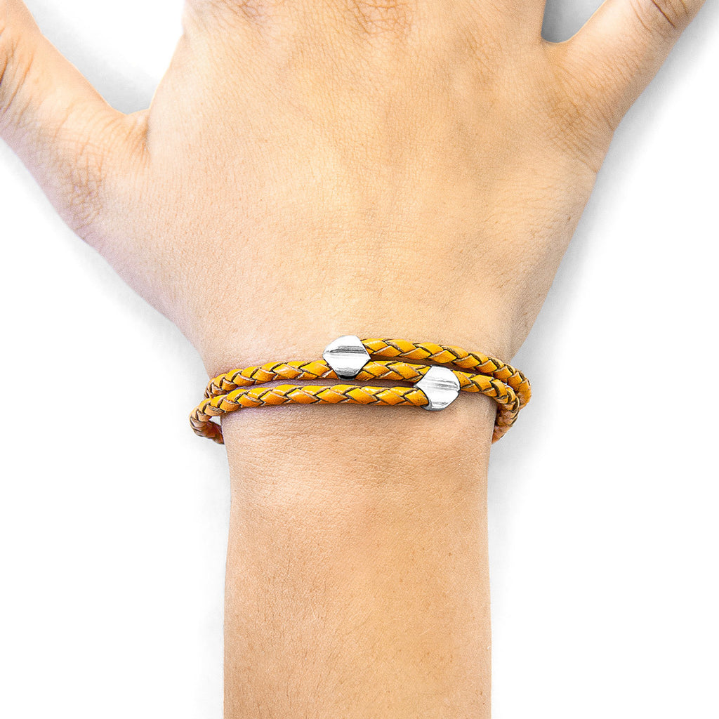 Fire Orange Conway Silver & Leather Bracelet