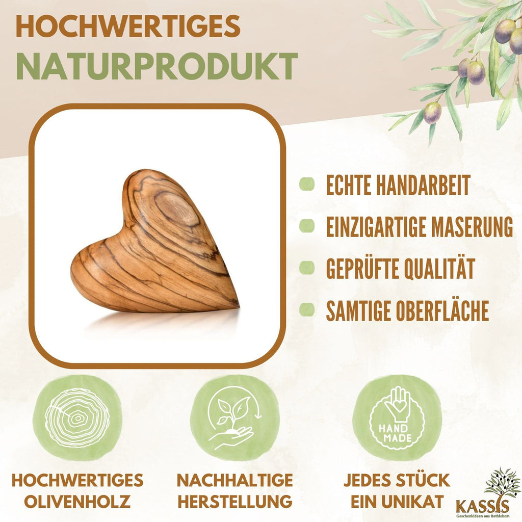 Personalisiertes Olivenholz Herz mit Gravur | Handschmeichler als