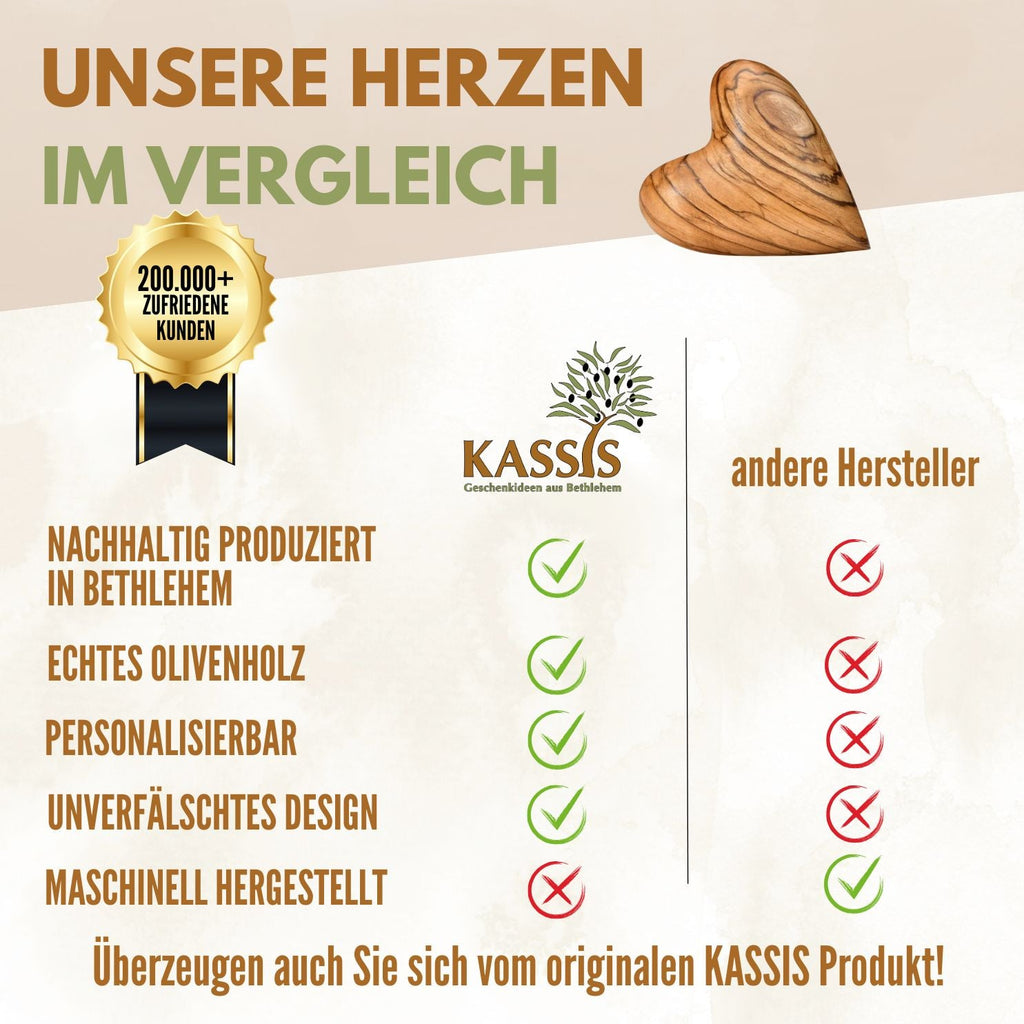 Personalisiertes Olivenholz Herz mit Gravur | Handschmeichler als