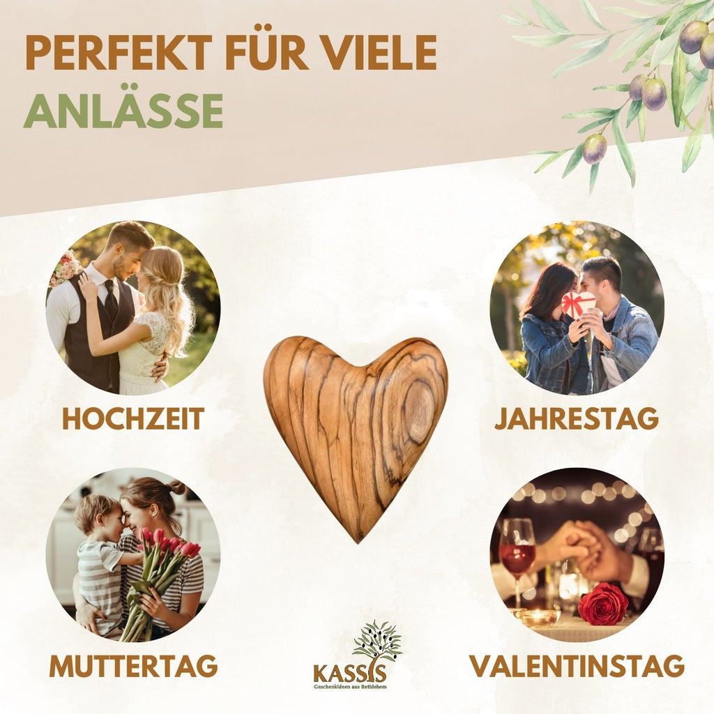 Personalisiertes Olivenholz Herz mit Gravur | Handschmeichler als