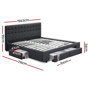 Artiss Bed Frame King Size with 4 Drawers Charcoal AVIO