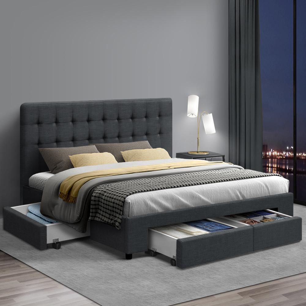 Artiss Bed Frame Queen Size with 4 Drawers Charcoal AVIO