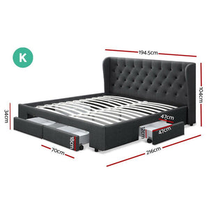 Artiss Bed Frame King Size with 4 Drawers Charcoal MILA