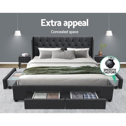 Artiss Bed Frame King Size with 4 Drawers Charcoal MILA