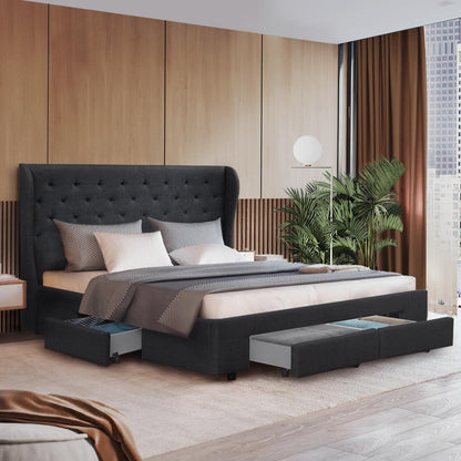 Artiss Bed Frame King Size with 4 Drawers Charcoal MILA