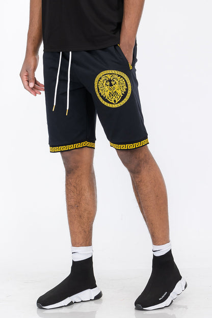 Black Lion Head Shorts for men by Lime Milo, featuring bold lion graphic design and comfortable fit.