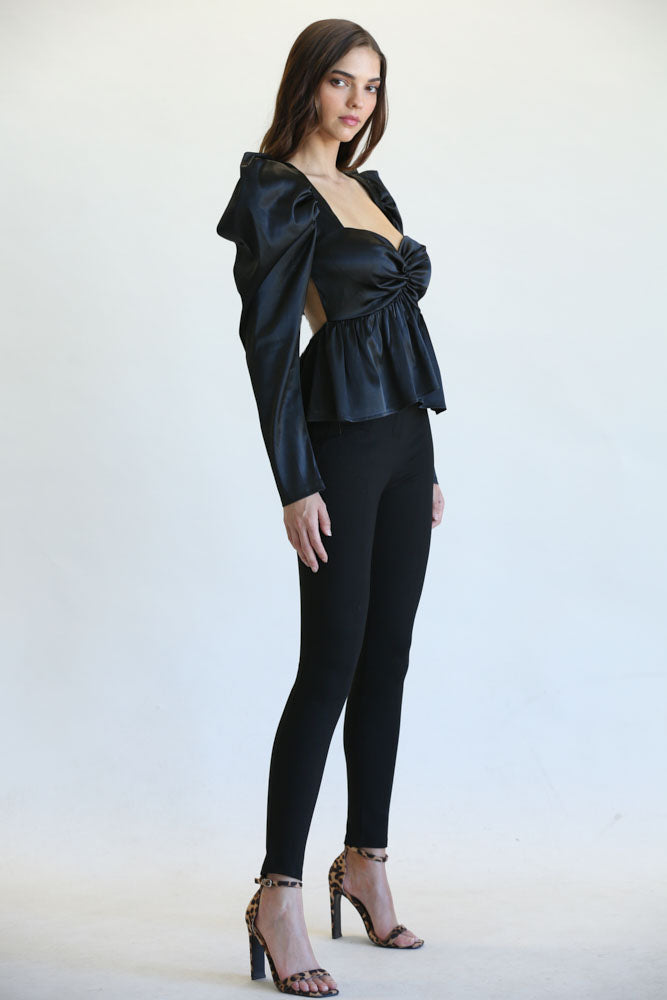 Eva Square Neckline Top with Peplum Waist
