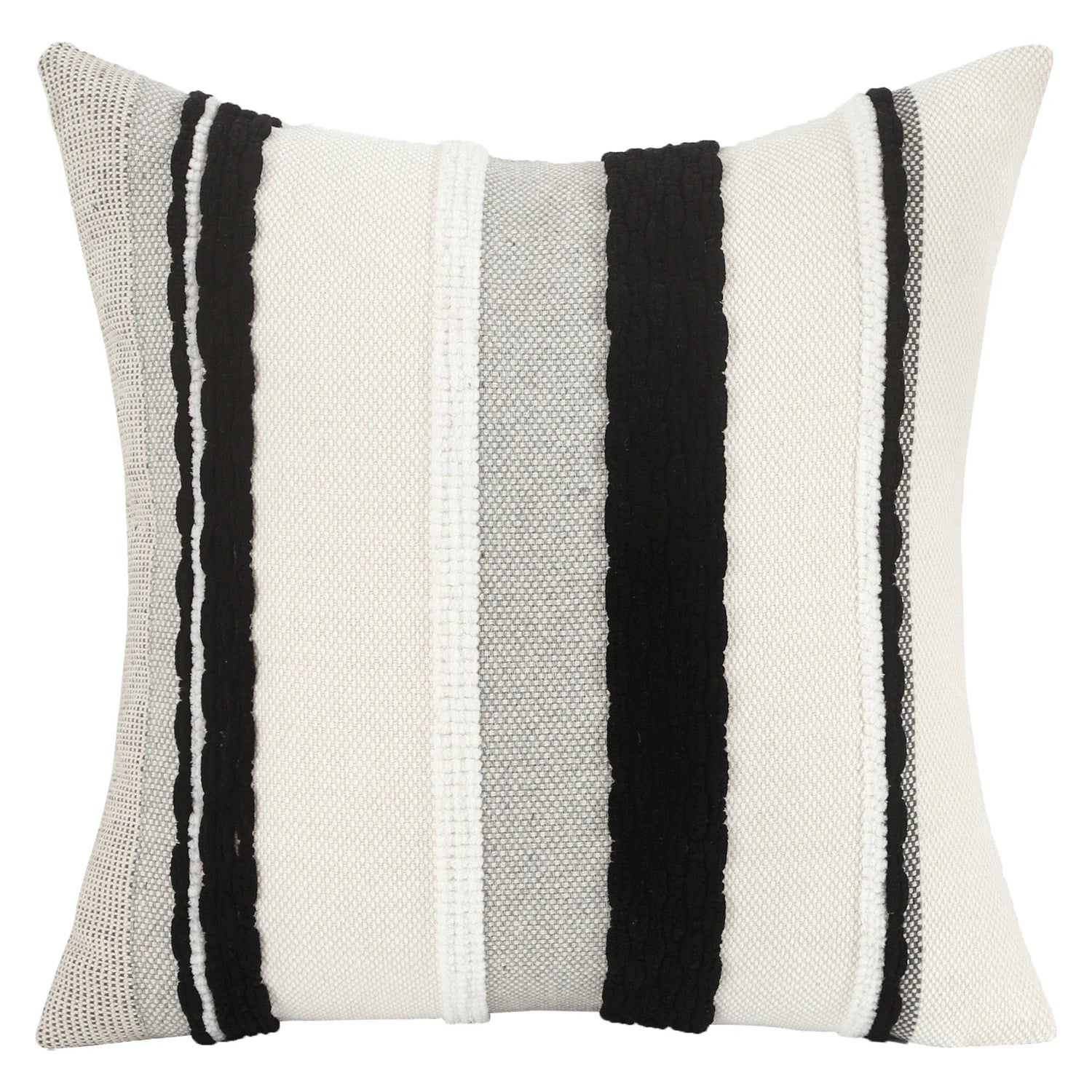 Boho striped black chenille throw pillowcases by Copper Pallas, featuring soft textured fabric and stylish striped design.