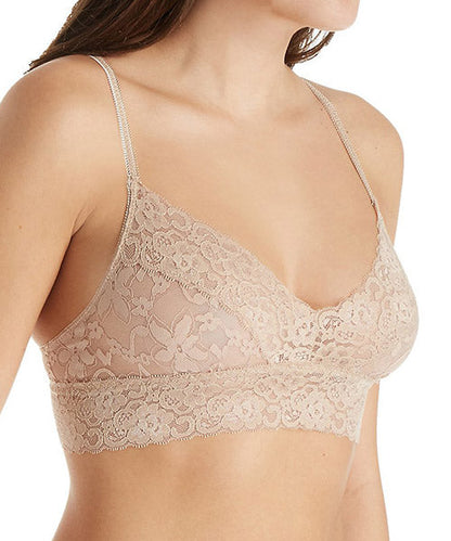Beige semi-sheer lace bralette from Melanter featuring delicate floral lace and adjustable straps, lingerie and underwear style.