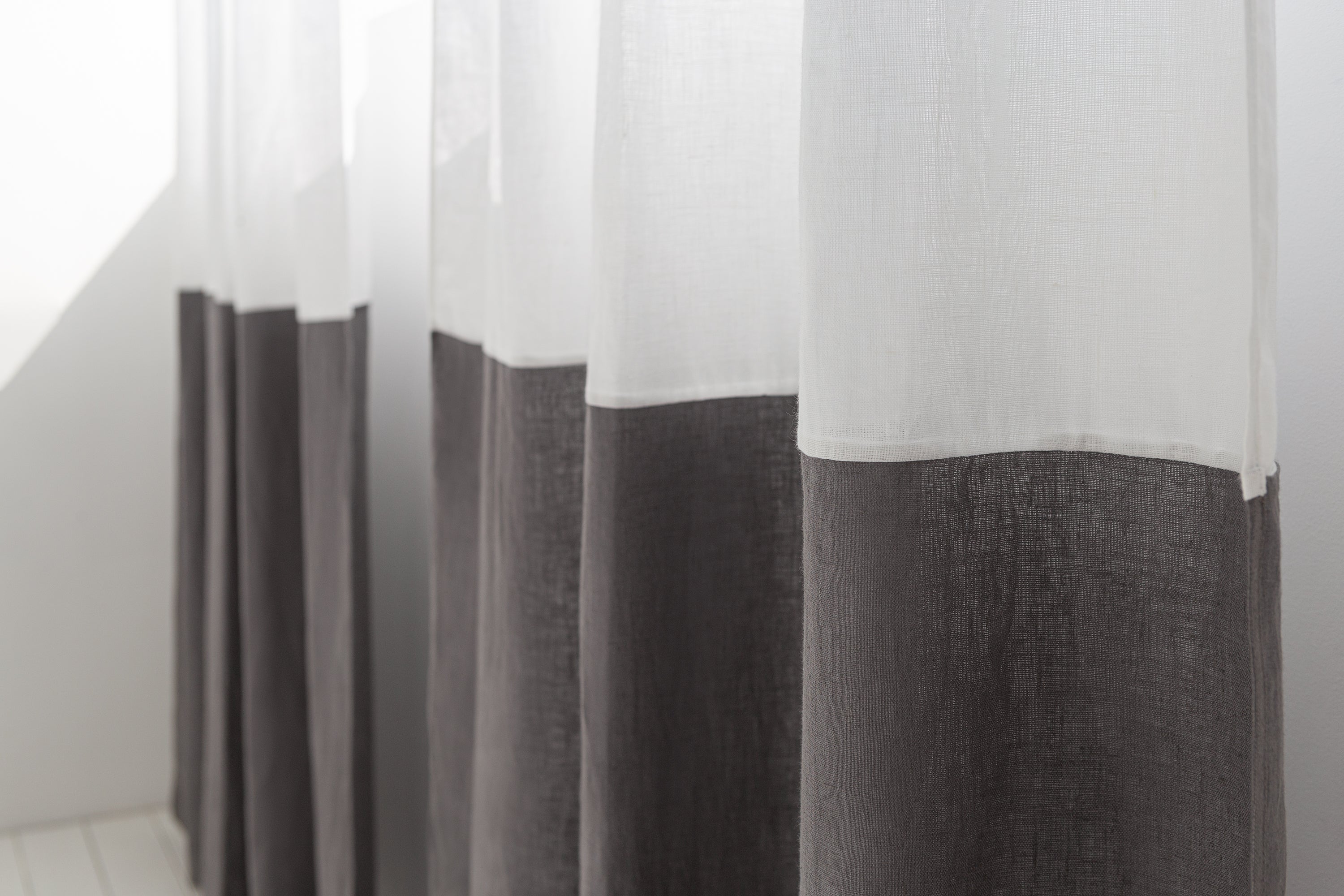 White and Pastel Plum linen curtains with tape, two tones
