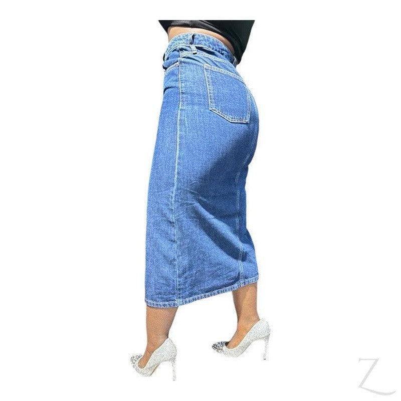 Ladies Super Strong Plain Pencil Denim Skirt | Midi  | "Niso"