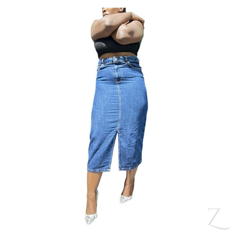 Ladies Super Strong Plain Pencil Denim Skirt | Midi  | "Niso"