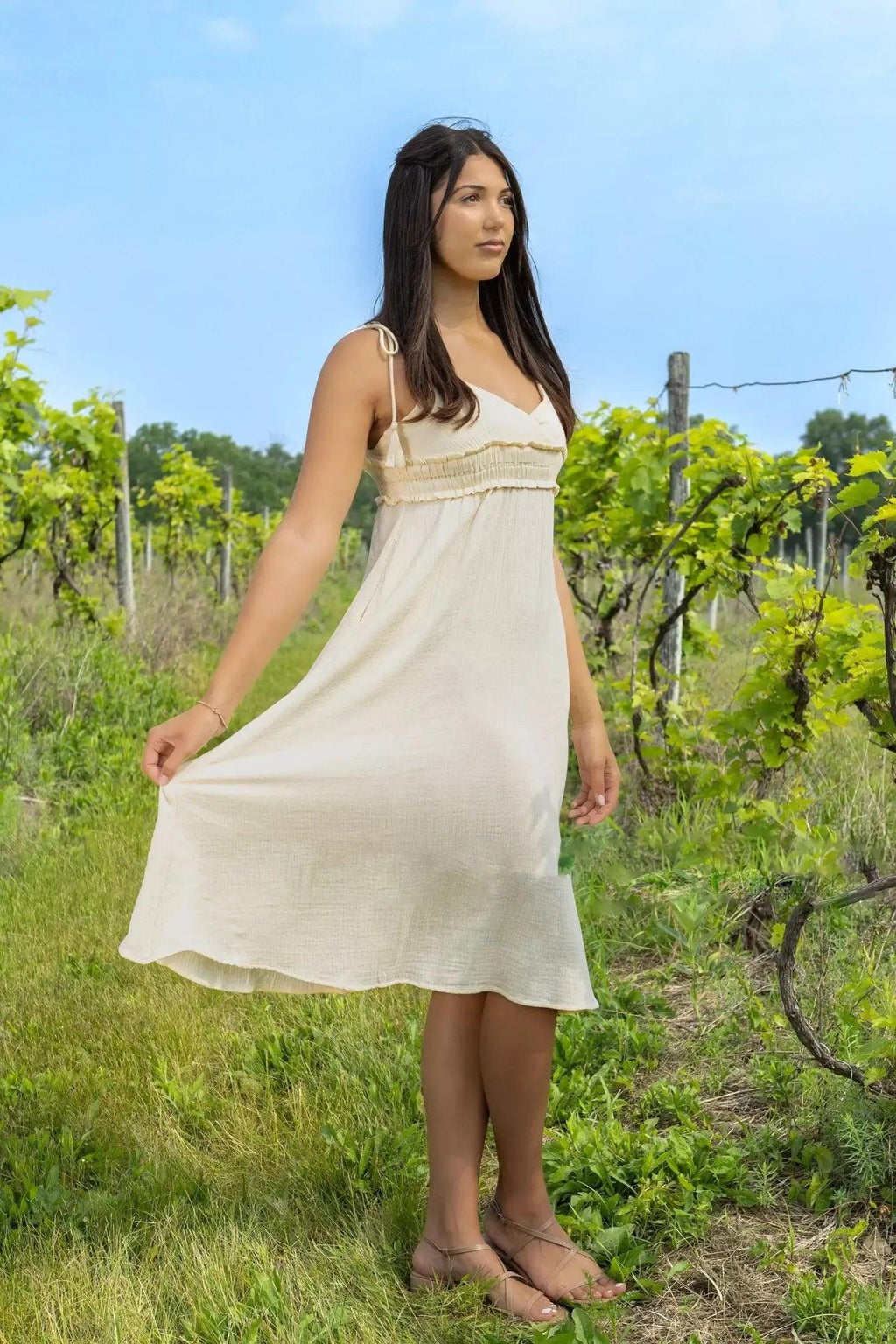 Midi Dress With V Neck And Spaghetti Straps