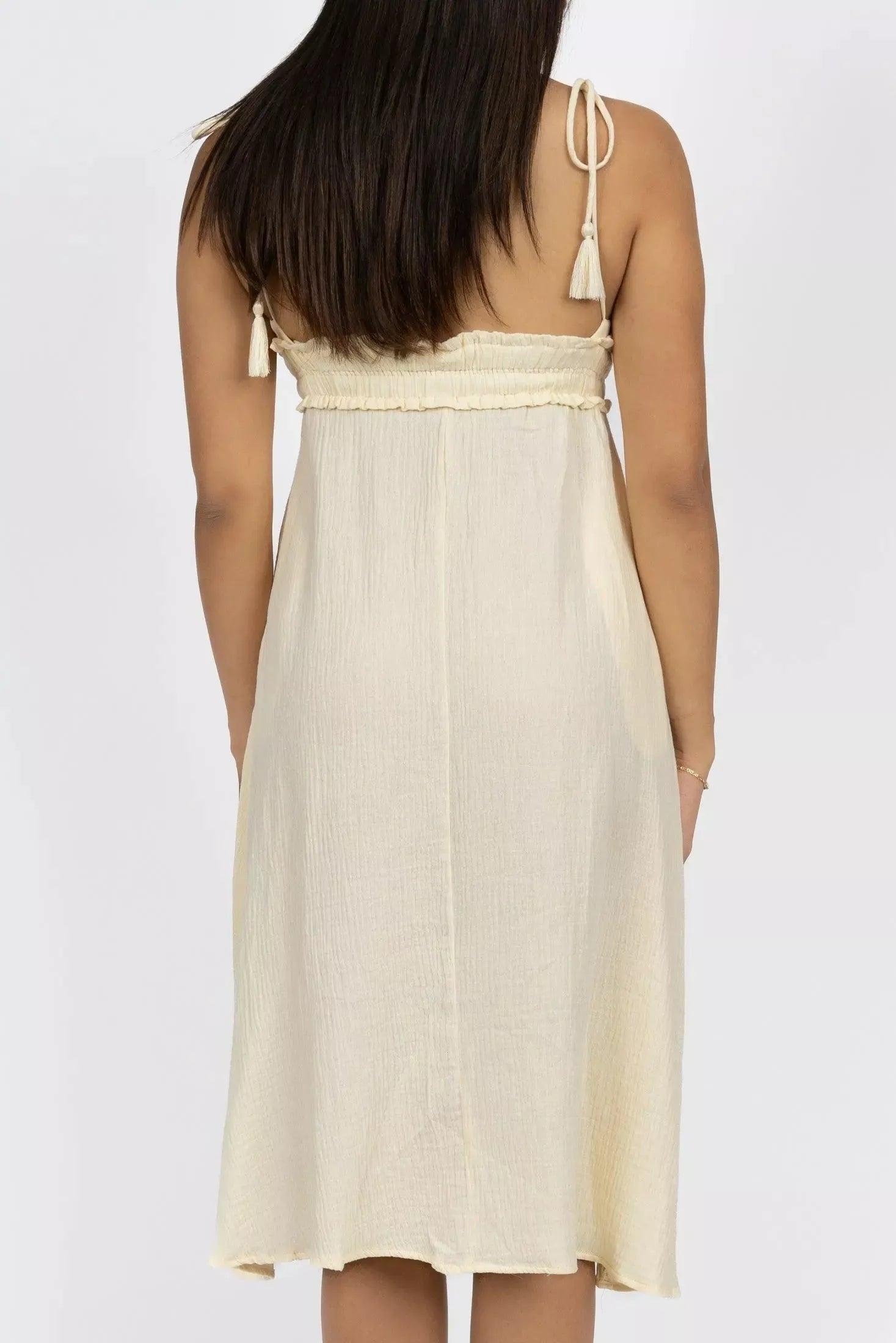 Midi Dress With V Neck And Spaghetti Straps