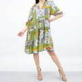 Flare Bottom 3/4 Sleeve Dress - Green