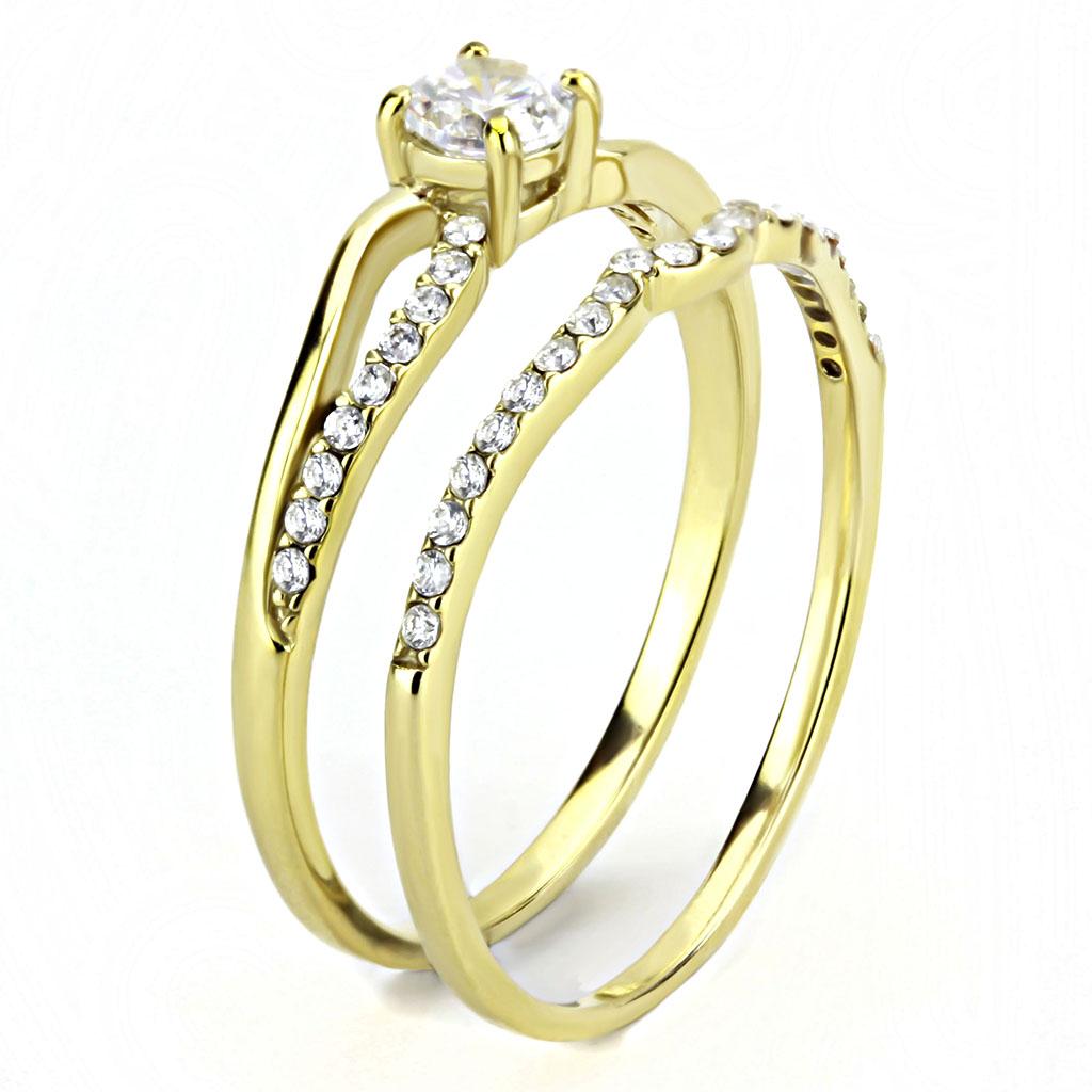 DA277 - IP Gold(Ion Plating) Stainless Steel Ring with AAA Grade CZ