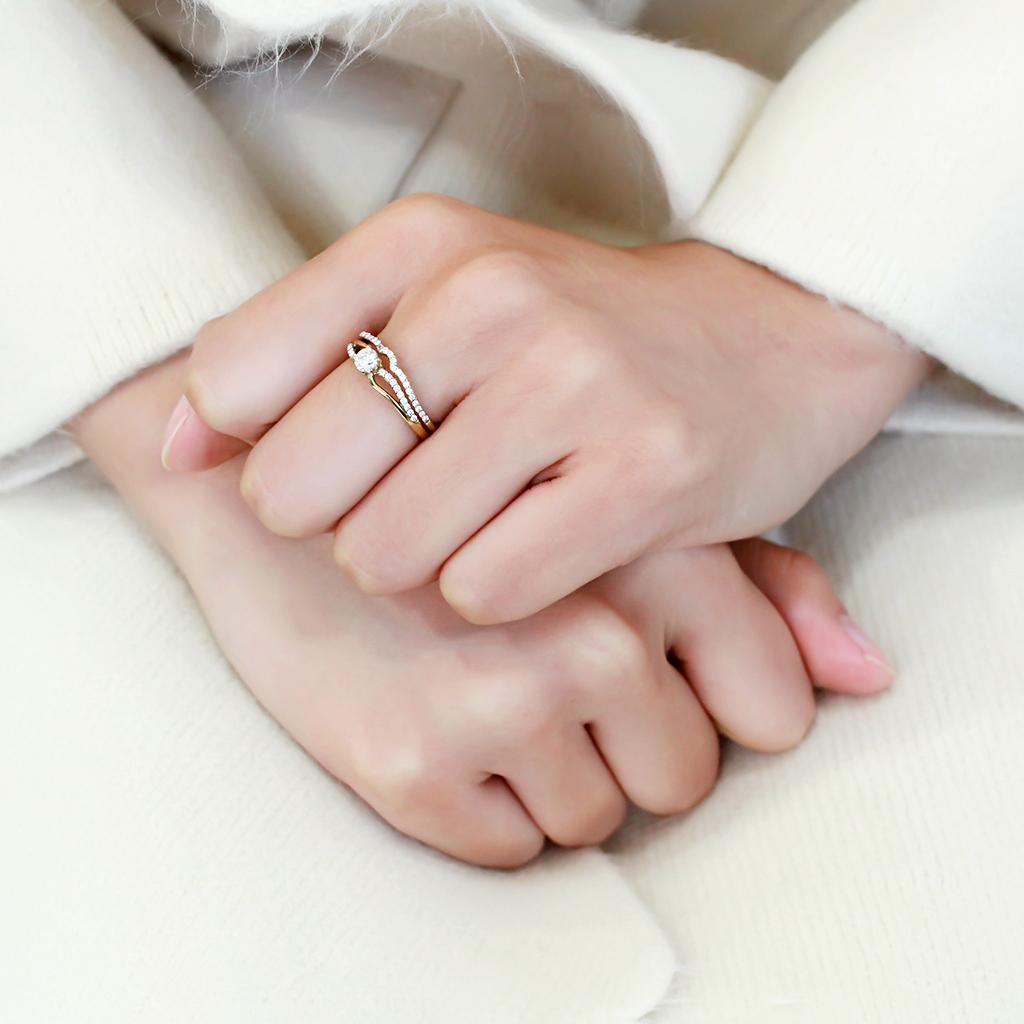 DA277 - IP Gold(Ion Plating) Stainless Steel Ring with AAA Grade CZ