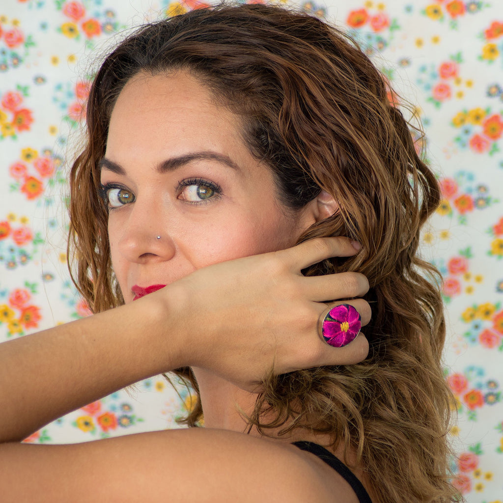 Textile Flower Mexican Ring