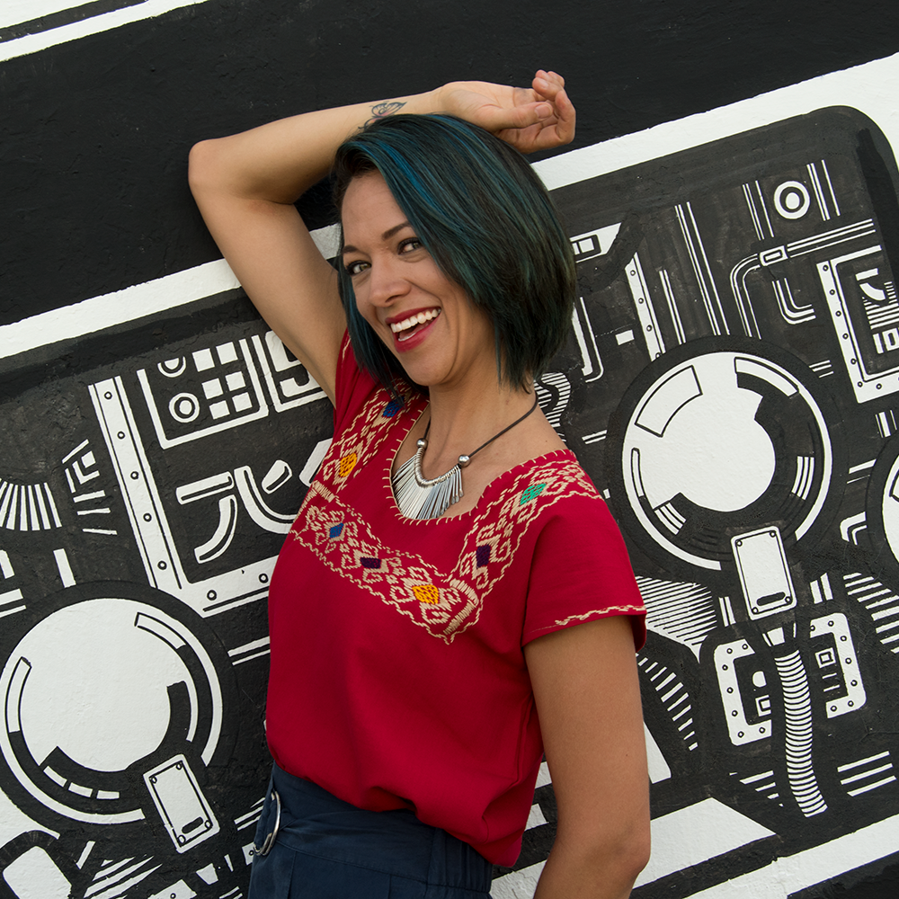 Red Blouse Huipil with Colorful Hand Stitched on