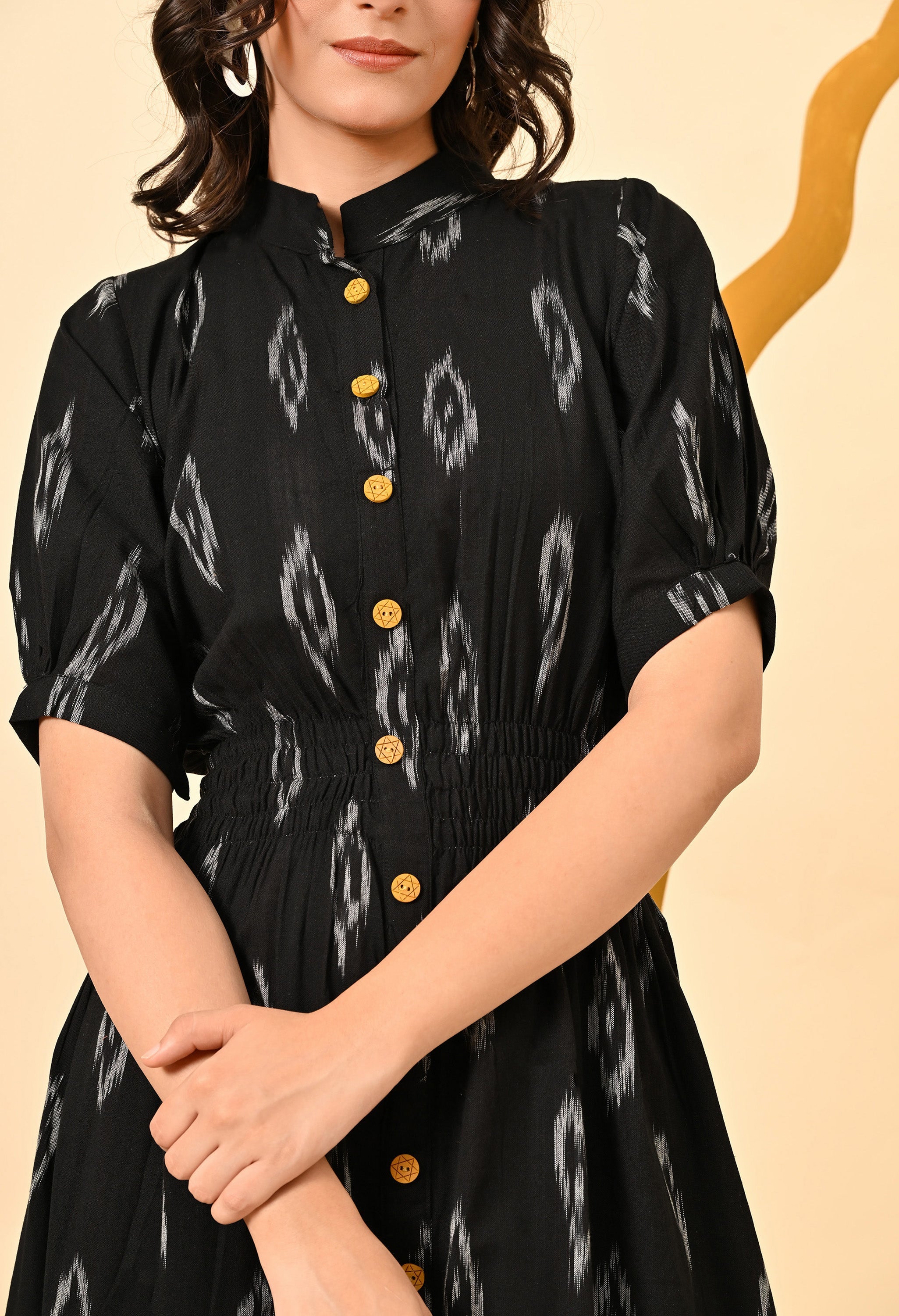 BLACK DIAMOND ELASTICATED MIDI DRESS