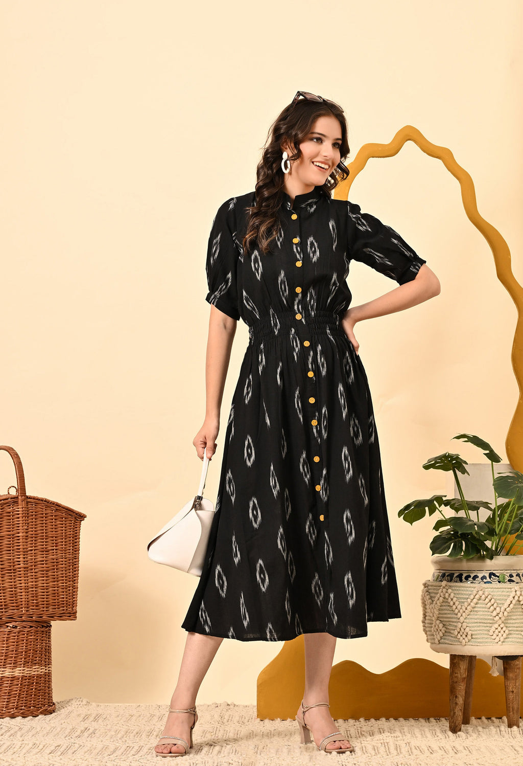 BLACK DIAMOND ELASTICATED MIDI DRESS
